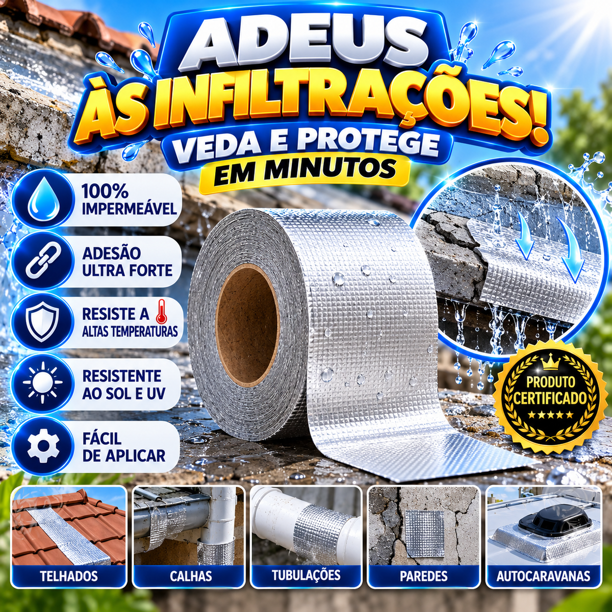 Fita de vedação resistente à água 5 cm x 3 m