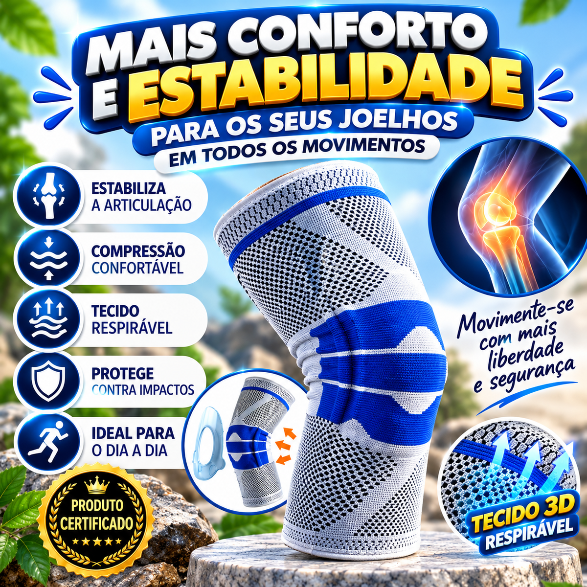 Joelheira de tecido 3D com almofada