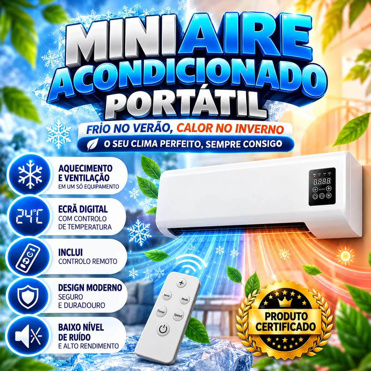 Miniar condicionado portátil 2 em 1