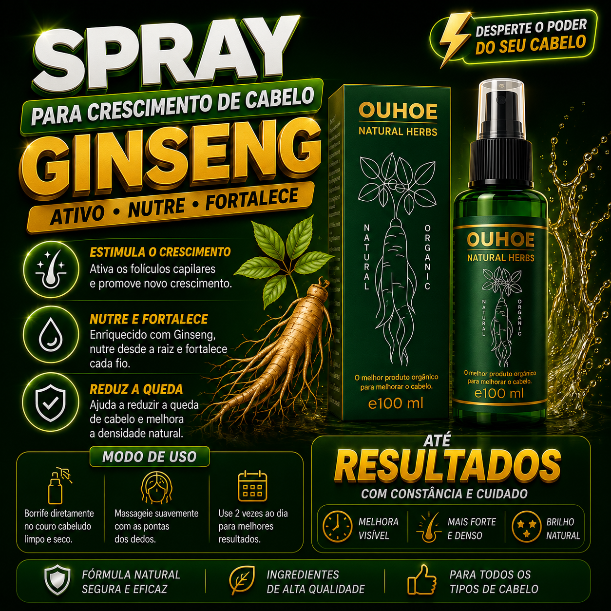 Spray de Ginseng para Crescimento Capilar