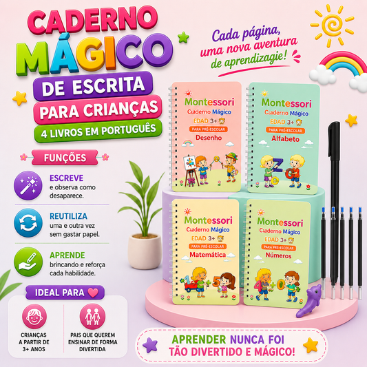 Caderno de Escrita Mágica para Crianças 4 livros Português