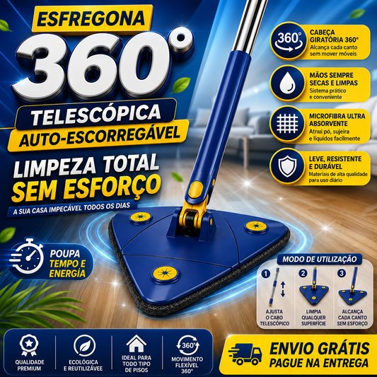 Mopa de limpeza telescópica com torção automática a 360°