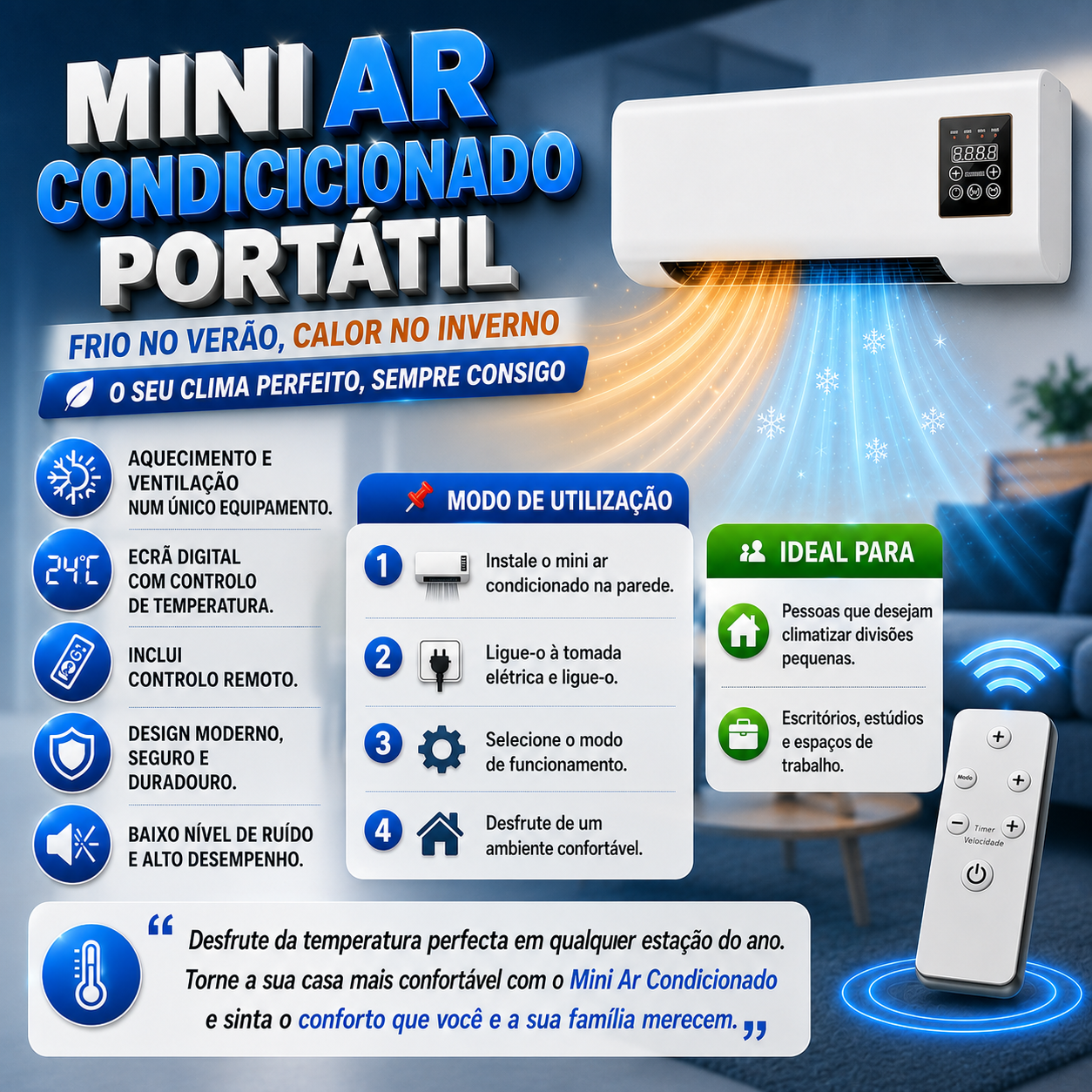 Miniar condicionado portátil 2 em 1