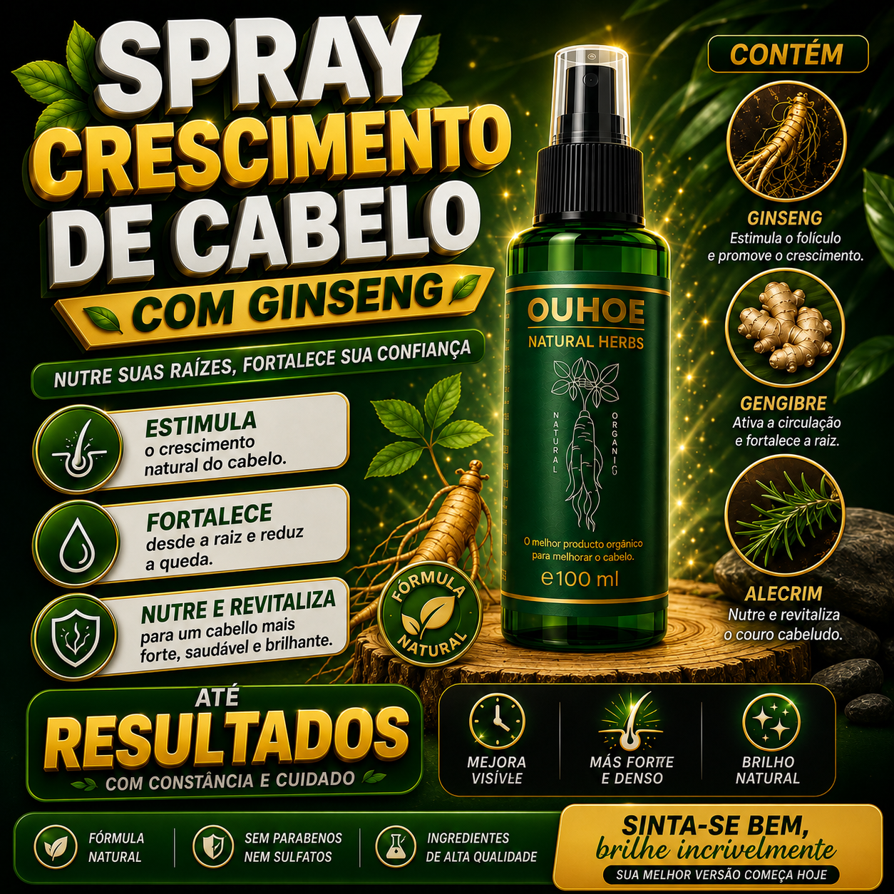 Spray de Ginseng para Crescimento Capilar